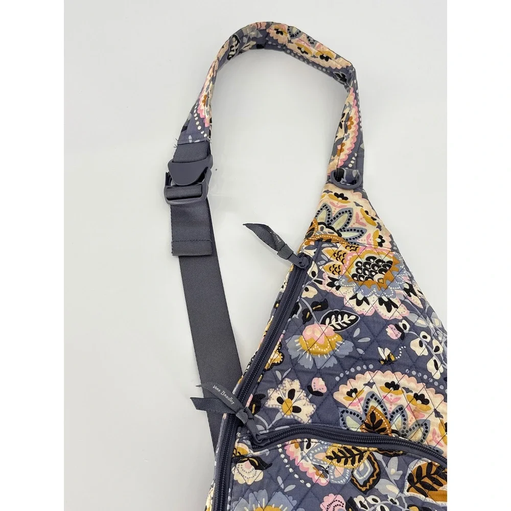 Vera Bradley Quilted Sling Backpack French Paisley Floral‎ Gray Purple Crossbody
